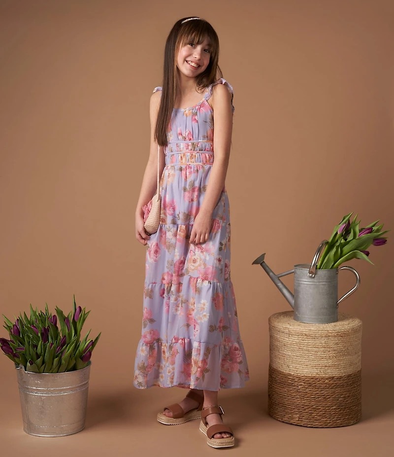 Xtraordinary Big Girls Floral Printed Maxi Dress With Matching Purse