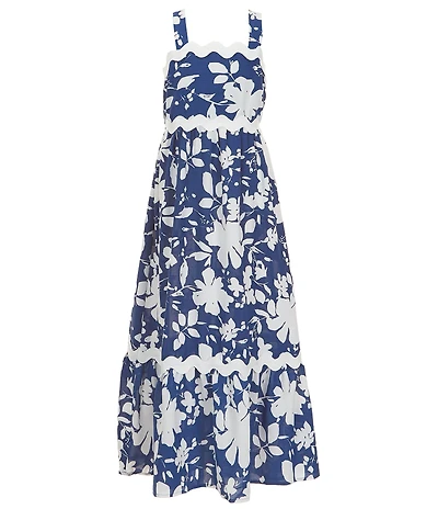 Xtraordinary Big Girls Floral Printed Ric Rac Trim Maxi Dress