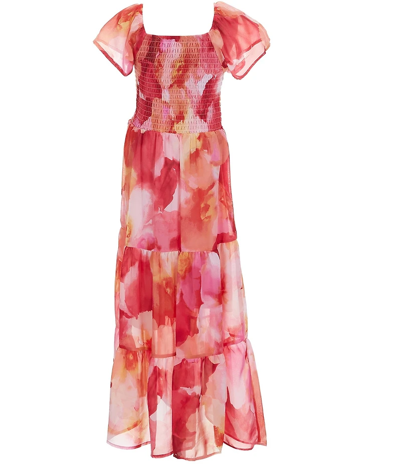 Xtraordinary Big Girls Floral Printed Tiered Skirt With Matching Purse Maxi Dress