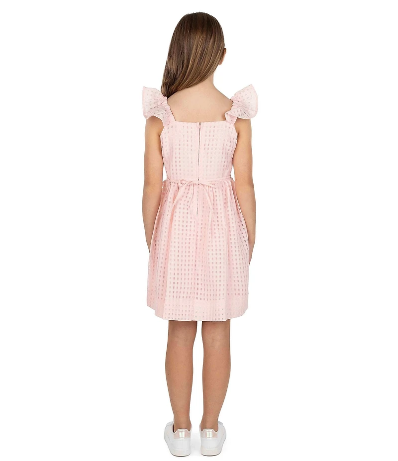 Xtraordinary Big Girls Flutter-Sleeve Windowpane-Checked Fit & Flare Dress