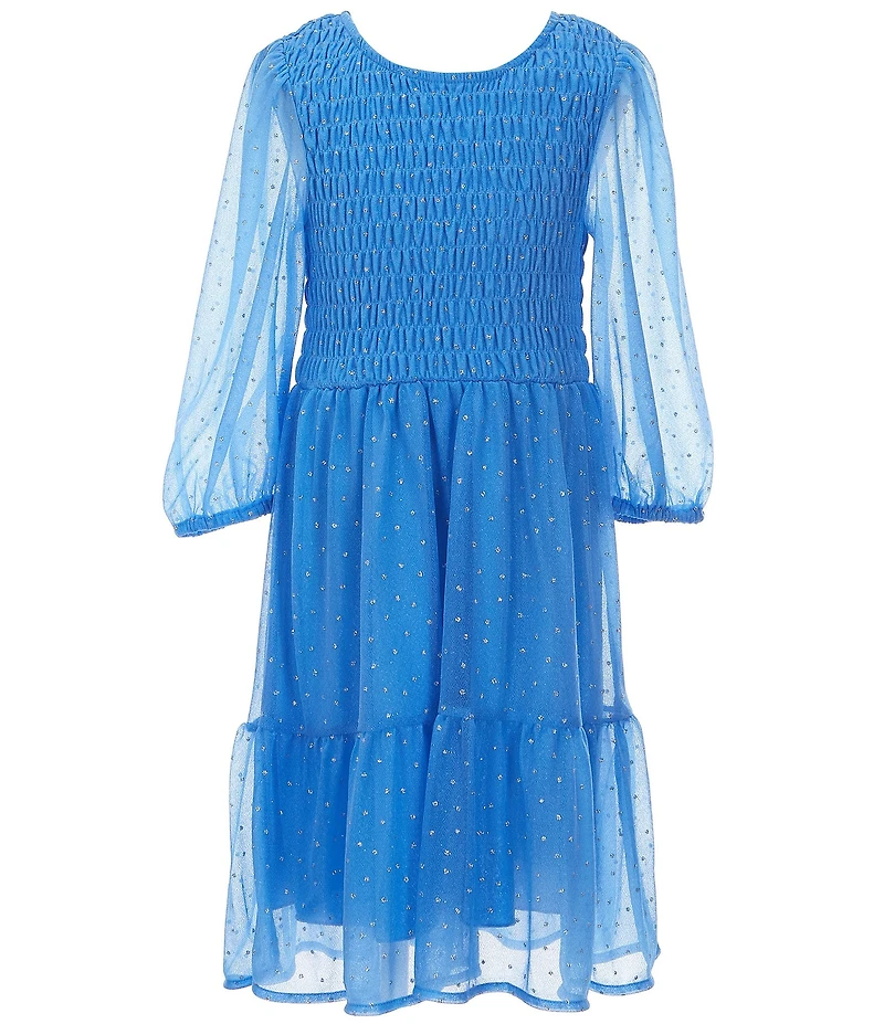 Xtraordinary Big Girls Long Sleeve Glitter-Mesh Smocked Fit & Flare Dress