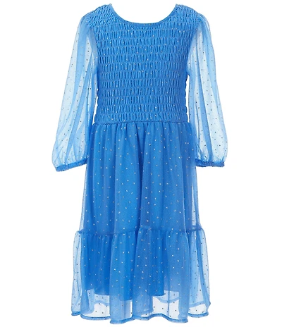Xtraordinary Big Girls Long Sleeve Glitter-Mesh Smocked Fit & Flare Dress