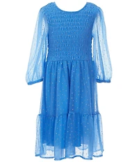 Xtraordinary Big Girls Long Sleeve Glitter-Mesh Smocked Fit & Flare Dress