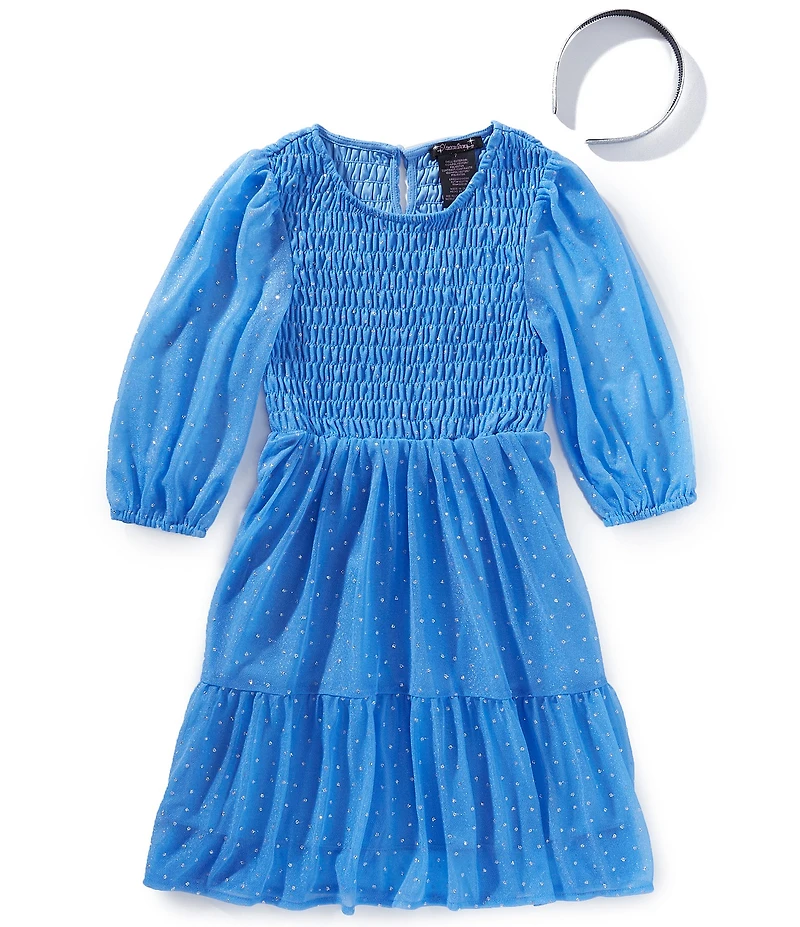 Xtraordinary Big Girls Long Sleeve Glitter-Mesh Smocked Fit & Flare Dress