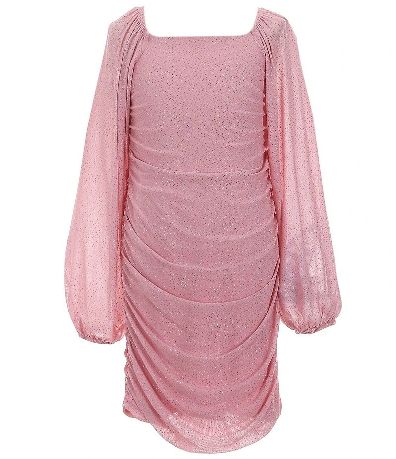Xtraordinary Big Girls 7-16 Long Sleeve Ruched Glitter-Accented Mesh Sheath Dress