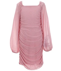 Xtraordinary Big Girls 7-16 Long Sleeve Ruched Glitter-Accented Mesh Sheath Dress