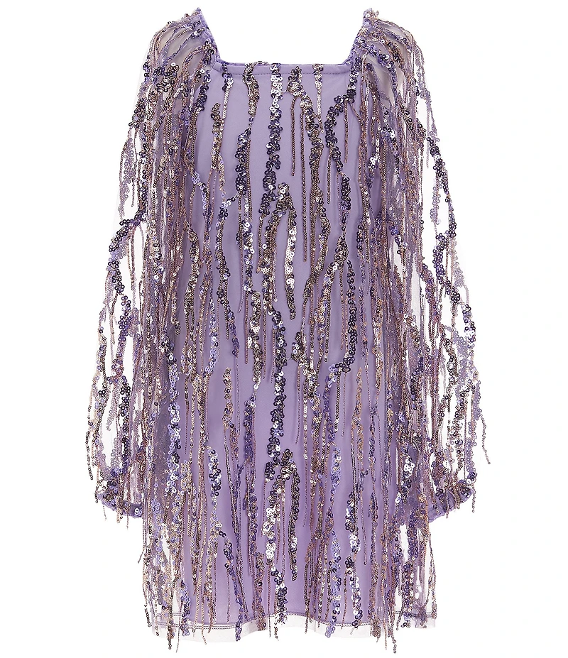 Xtraordinary Big Girls Long-Sleeve Sequin-Embellished Fringe-Accented Sheath Dress