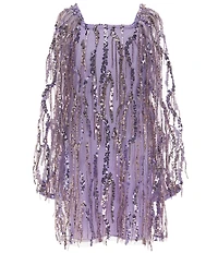 Xtraordinary Big Girls Long-Sleeve Sequin-Embellished Fringe-Accented Sheath Dress