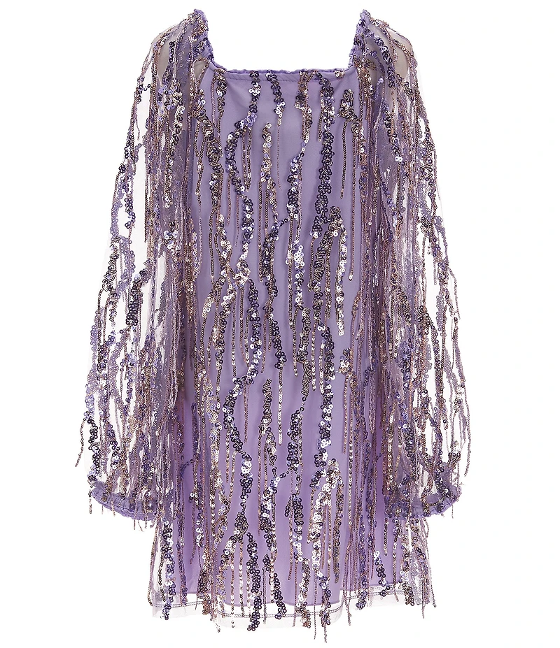Xtraordinary Big Girls Long-Sleeve Sequin-Embellished Fringe-Accented Sheath Dress