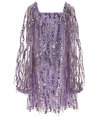 Xtraordinary Big Girls Long-Sleeve Sequin-Embellished Fringe-Accented Sheath Dress