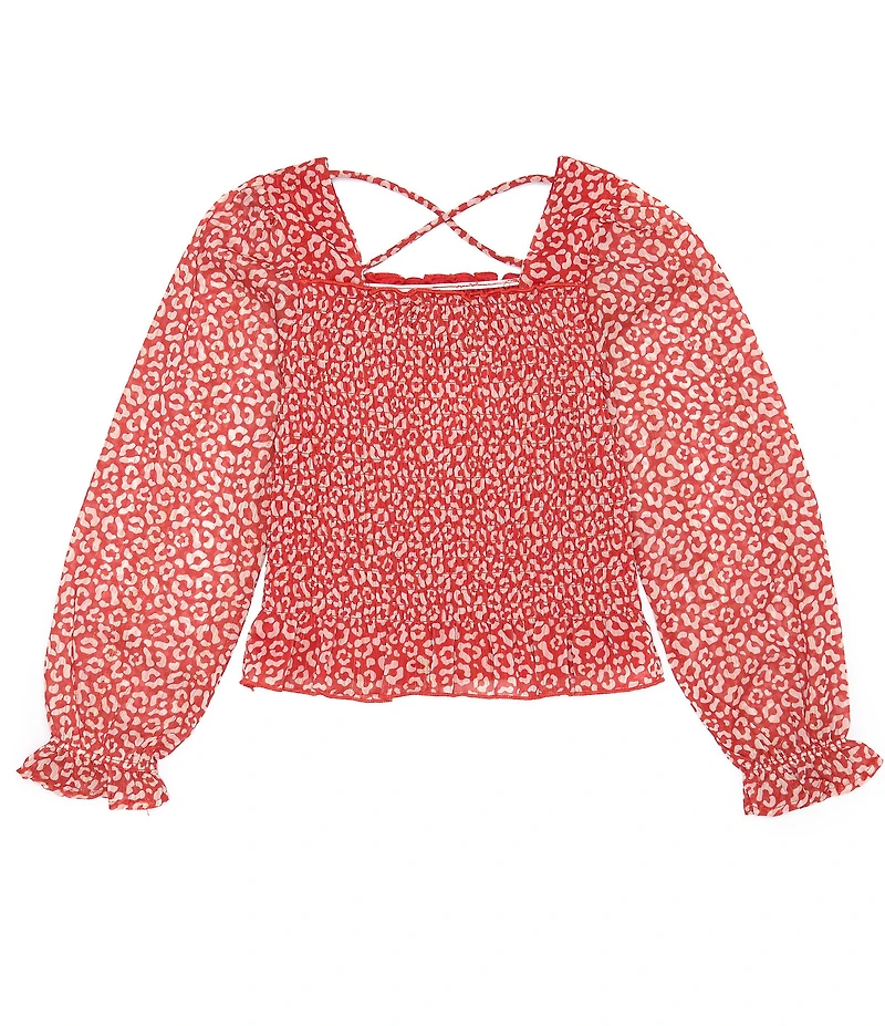 Xtraordinary Big Girls 7-16 Long Sleeve Square Neck Floral Top