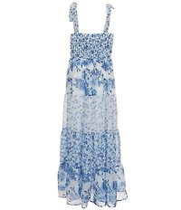 Xtraordinary Big Girls Mixed Media Floral Tiered Maxi Dress With Sunglasses