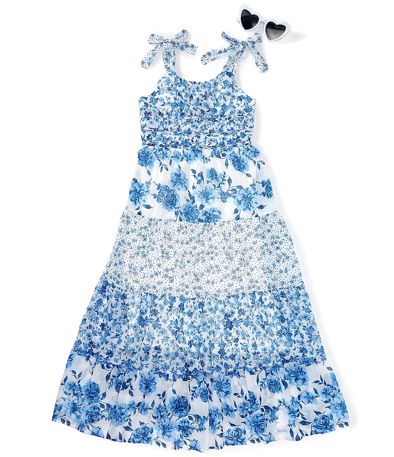 Xtraordinary Big Girls Mixed Media Floral Tiered Maxi Dress With Sunglasses