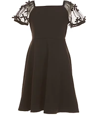 Xtraordinary Big Girls Puffed-Sleeve Scuba Crepe Fit-And-Flare Dress
