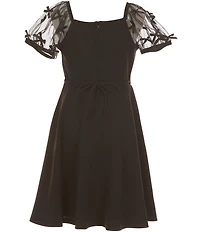 Xtraordinary Big Girls Puffed-Sleeve Scuba Crepe Fit-And-Flare Dress