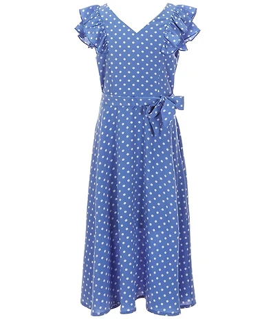 Xtraordinary Big Girls Ruffle-Sleeve Dotted Tea-Length Dress
