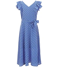 Xtraordinary Big Girls Ruffle-Sleeve Dotted Tea-Length Dress