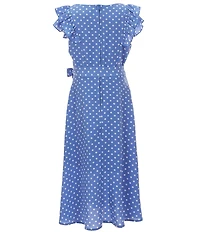 Xtraordinary Big Girls Ruffle-Sleeve Dotted Tea-Length Dress