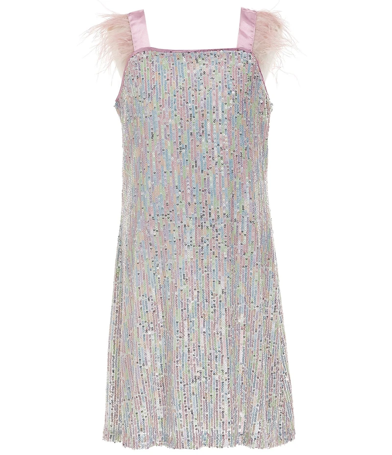 Xtraordinary Big Girls Short Sleeve Rainbow Sequin Embellished Shift Dress