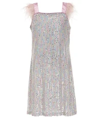 Xtraordinary Big Girls Short Sleeve Rainbow Sequin Embellished Shift Dress