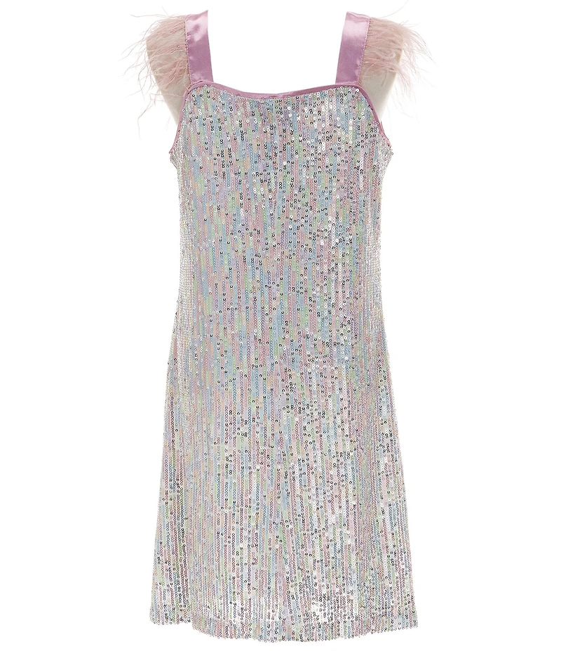 Xtraordinary Big Girls Short Sleeve Rainbow Sequin Embellished Shift Dress