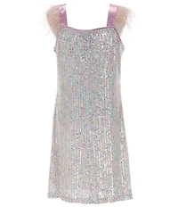 Xtraordinary Big Girls Short Sleeve Rainbow Sequin Embellished Shift Dress
