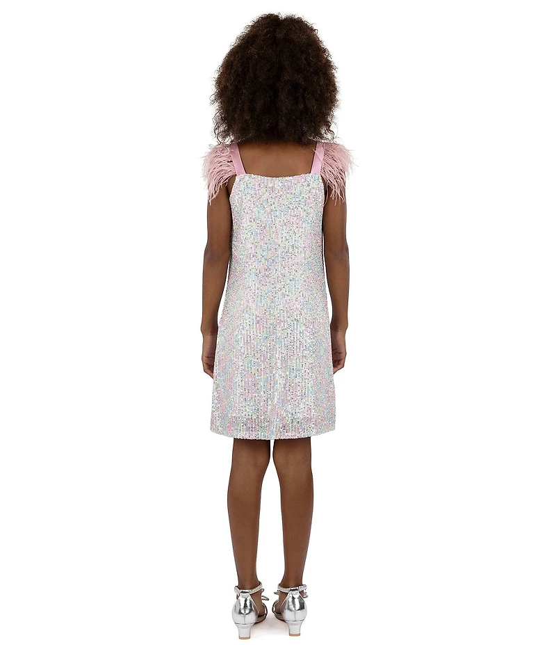 Xtraordinary Big Girls Short Sleeve Rainbow Sequin Embellished Shift Dress