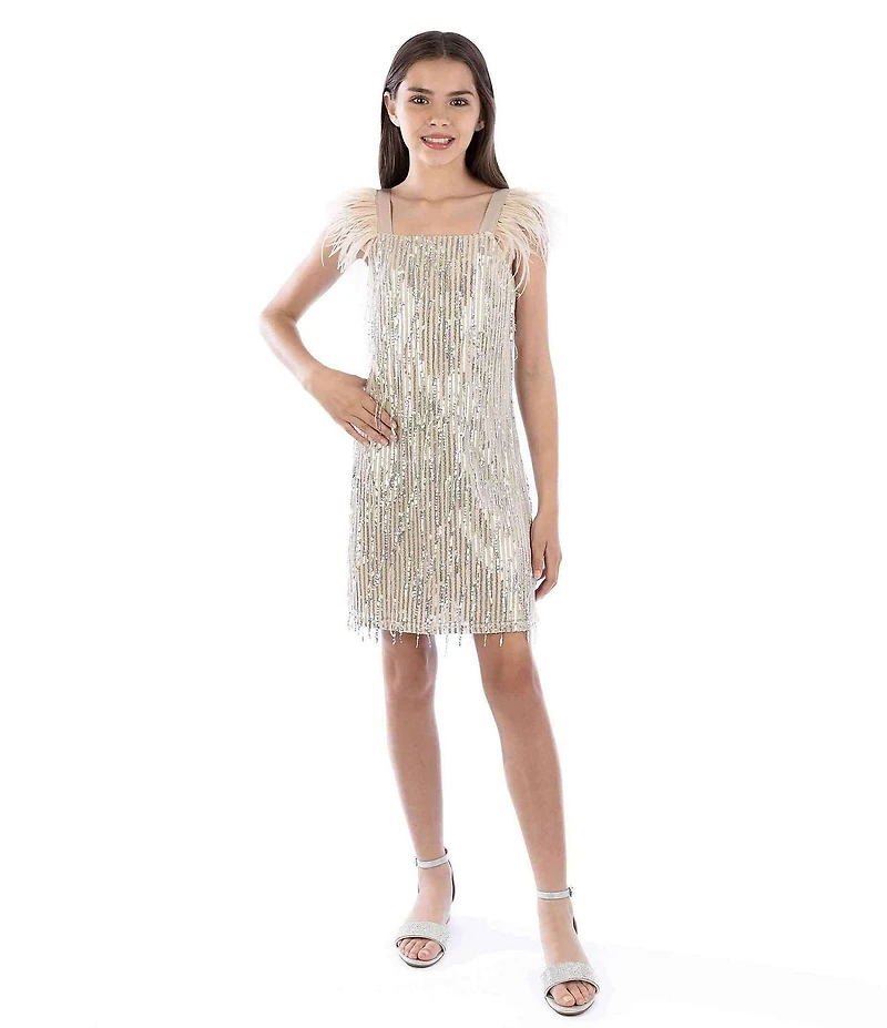 Xtraordinary Big Girls Short Sleeve Sequin Embellished Shift Dress