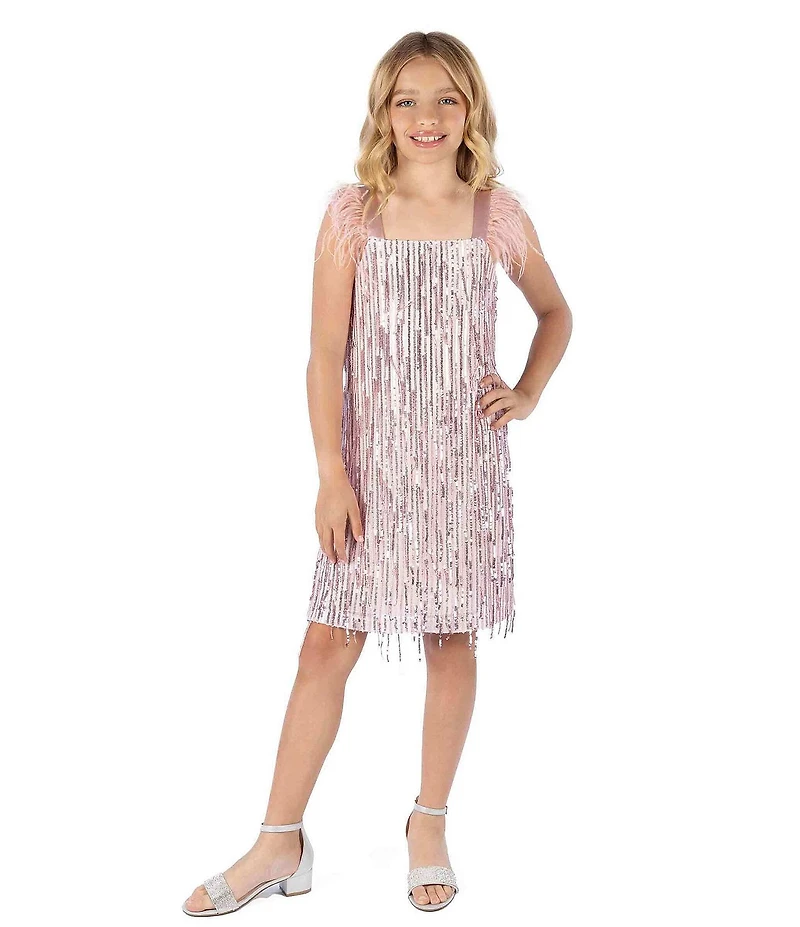 Xtraordinary Big Girls Short Sleeve Sequin Embellished Shift Dress