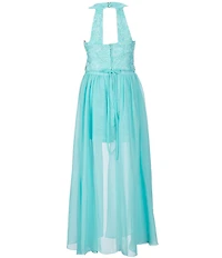 Xtraordinary Big Girls Sleeveless Cut-Out Jeweled Waist Chiffon Walk-Through Glitter Lace Romper
