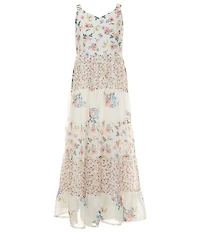 Xtraordinary Big Girls Sleeveless Mixed-Media-Floral-Print Long Dress