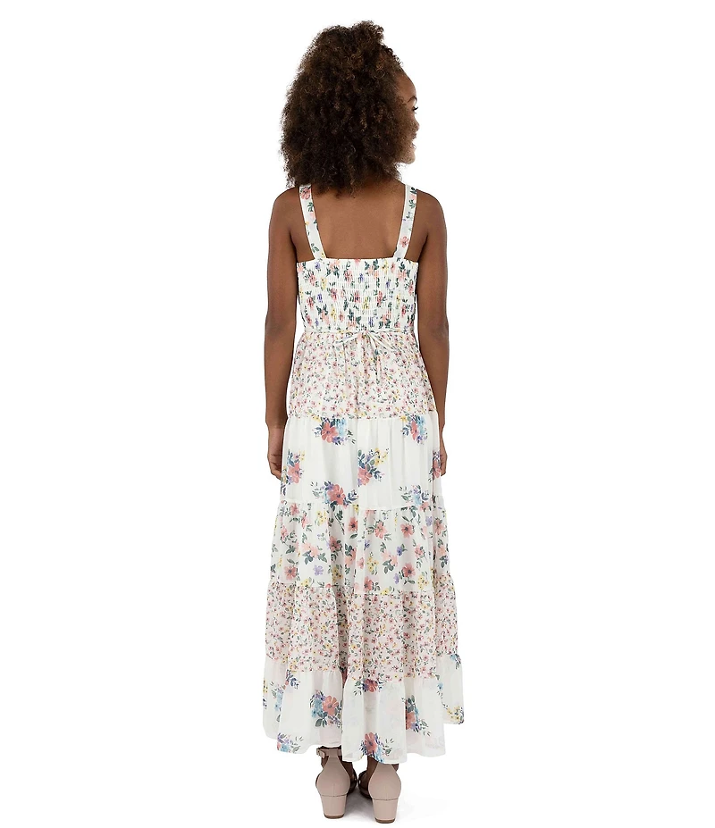Xtraordinary Big Girls Sleeveless Mixed-Media-Floral-Print Long Dress