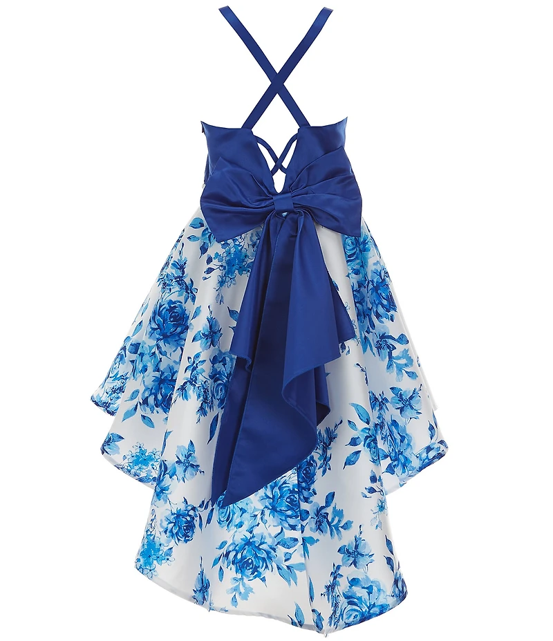 Xtraordinary Big Girls Sleeveless Solid/Floral Bow-Back High-Low-Hem Ballgown