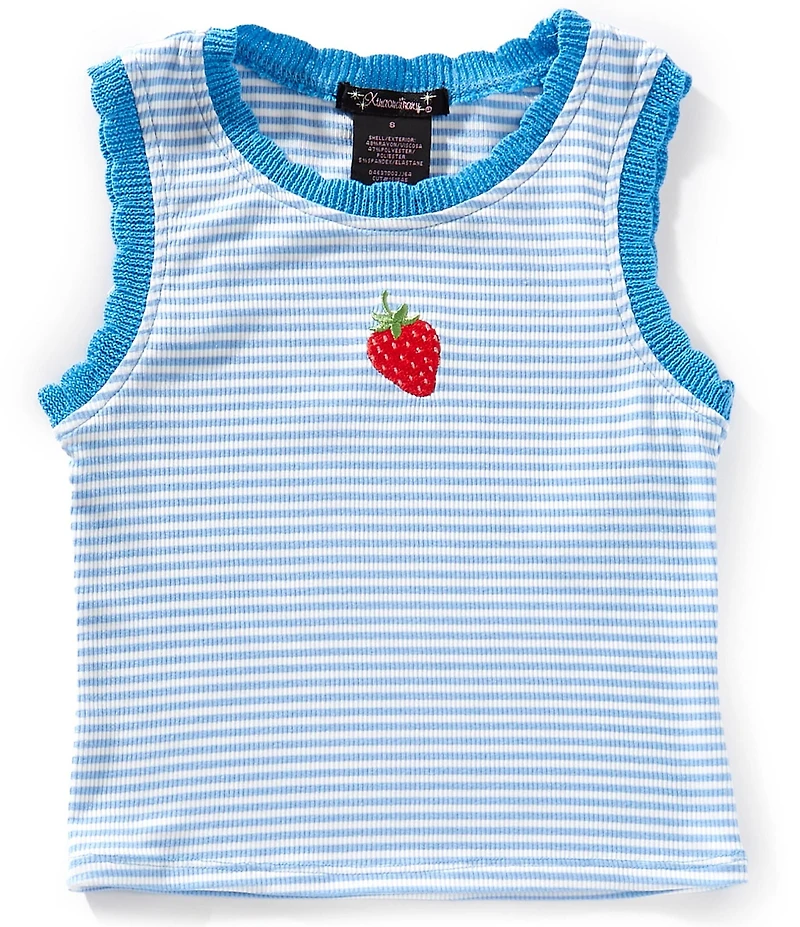 Xtraordinary Big Girls Sleeveless Striped Fruit-Embroidered-Motif Tank Top
