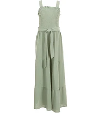 Xtraordinary Big Girls Sleeveless Waist Tie Tiered Linen Blend Jumpsuit