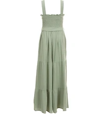 Xtraordinary Big Girls Sleeveless Waist Tie Tiered Linen Blend Jumpsuit