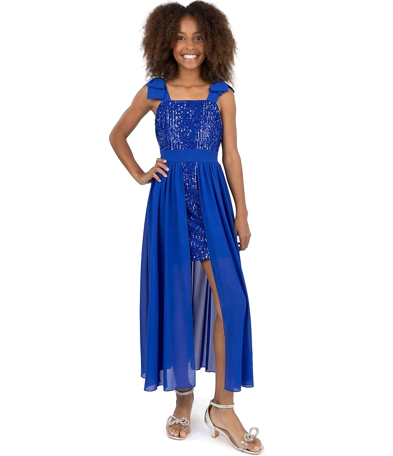 Xtraordinary Big Girls Tie-Shoulder Sequin-To-Chiffon Walk-Through Dress