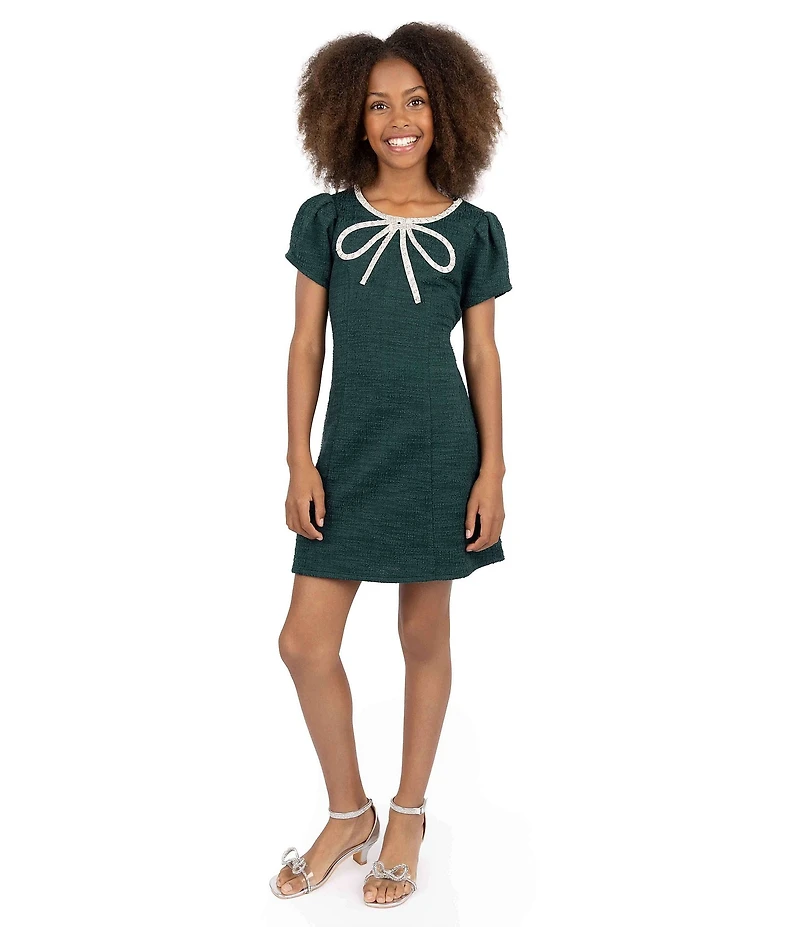 Xtraordinary Big Girls Bow Boucle Short Sleeve Dress