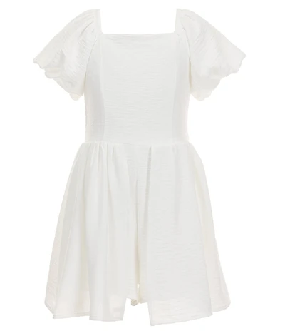 Xtraordinary Big Girls Square Neck Short Bubble Sleeve Walk-Through Romper