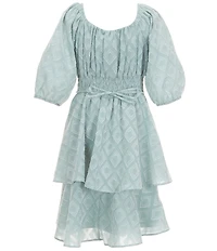 Xtraordinary Big Girls Elbow Sleeve Patterned Jacquard Tired Mini Dress