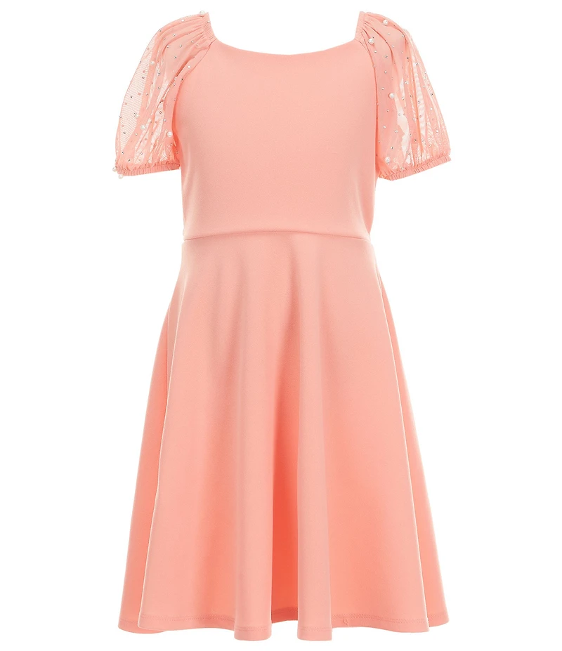 Xtraordinary Big Girls Faux Pearl Trimmed Sleeve Crepe Fit-And-Flare Dress