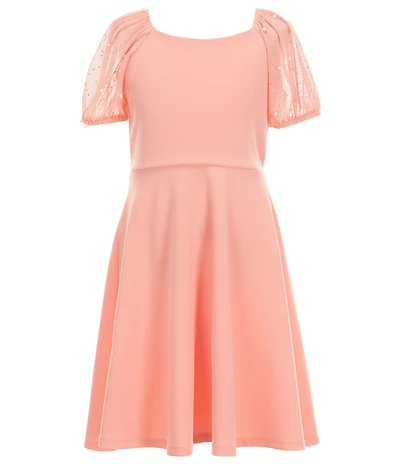 Xtraordinary Big Girls Faux Pearl Trimmed Sleeve Crepe Fit-And-Flare Dress