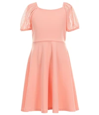 Xtraordinary Big Girls Faux Pearl Trimmed Sleeve Crepe Fit-And-Flare Dress