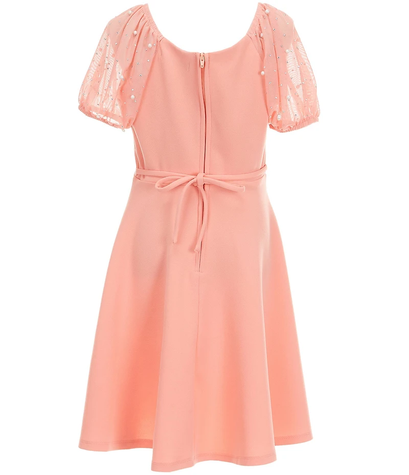 Xtraordinary Big Girls Faux Pearl Trimmed Sleeve Crepe Fit-And-Flare Dress