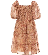 Xtraordinary Big Girls Faux-Suede Fringed-Trimmed Vest & Puffed-Sleeve Floral-Printed Chiffon Fit-And-Flare Dress