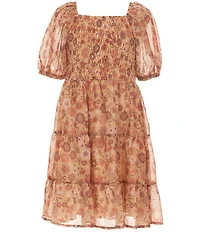 Xtraordinary Big Girls Faux-Suede Fringed-Trimmed Vest & Puffed-Sleeve Floral-Printed Chiffon Fit-And-Flare Dress