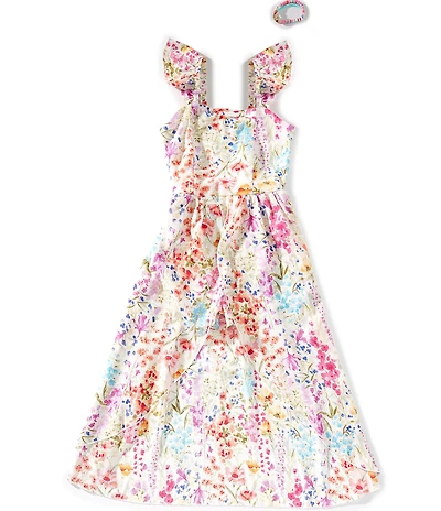 Xtraordinary Big Girls Flutter Sleeve Floral Walk Thru Romper Dress
