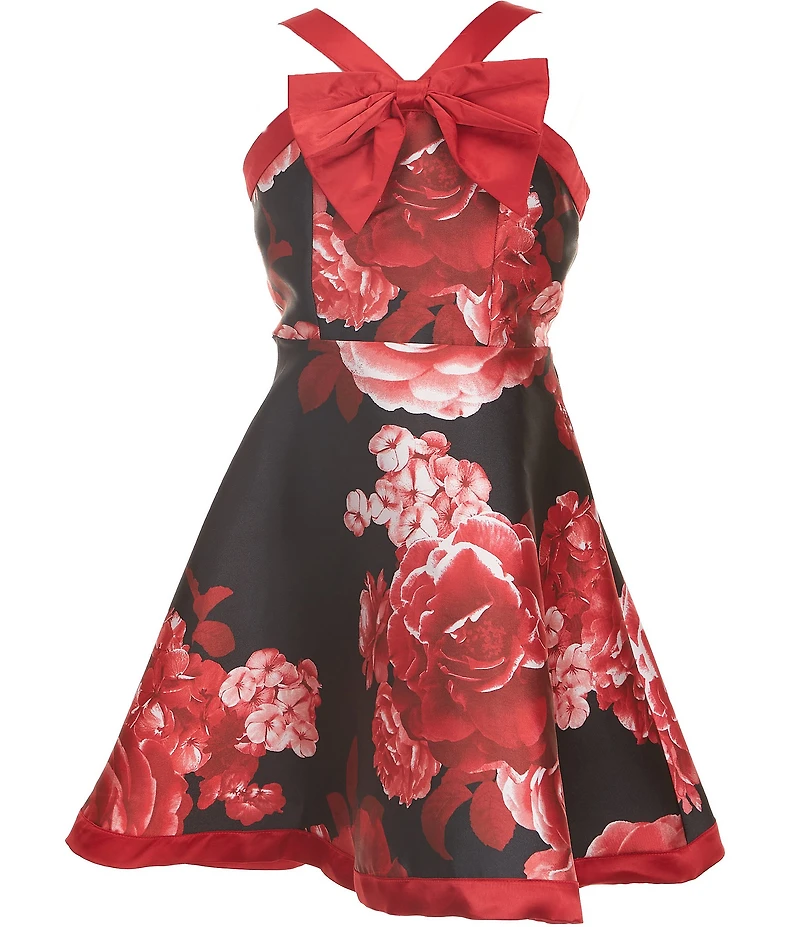 Xtraordinary Big Girls Floral Print Bow Front A-Line Dress