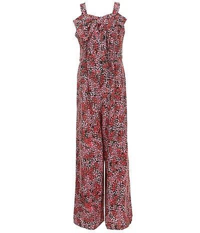 Xtraordinary Big Girls Floral Print Shoulder Strap Bow Front Jumpsuit