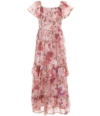 Xtraordinary Big Girls Flutter Sleeve Floral Print Maxi Dress